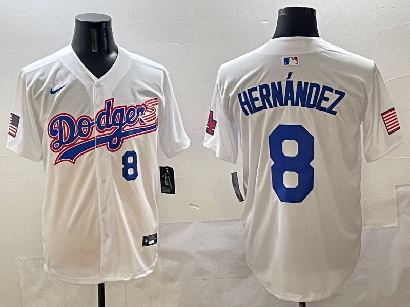 Men Los Angeles Dodgers 8 Hernandez White Second generation Joint Name Nike 2025 MLB Jersey style 4